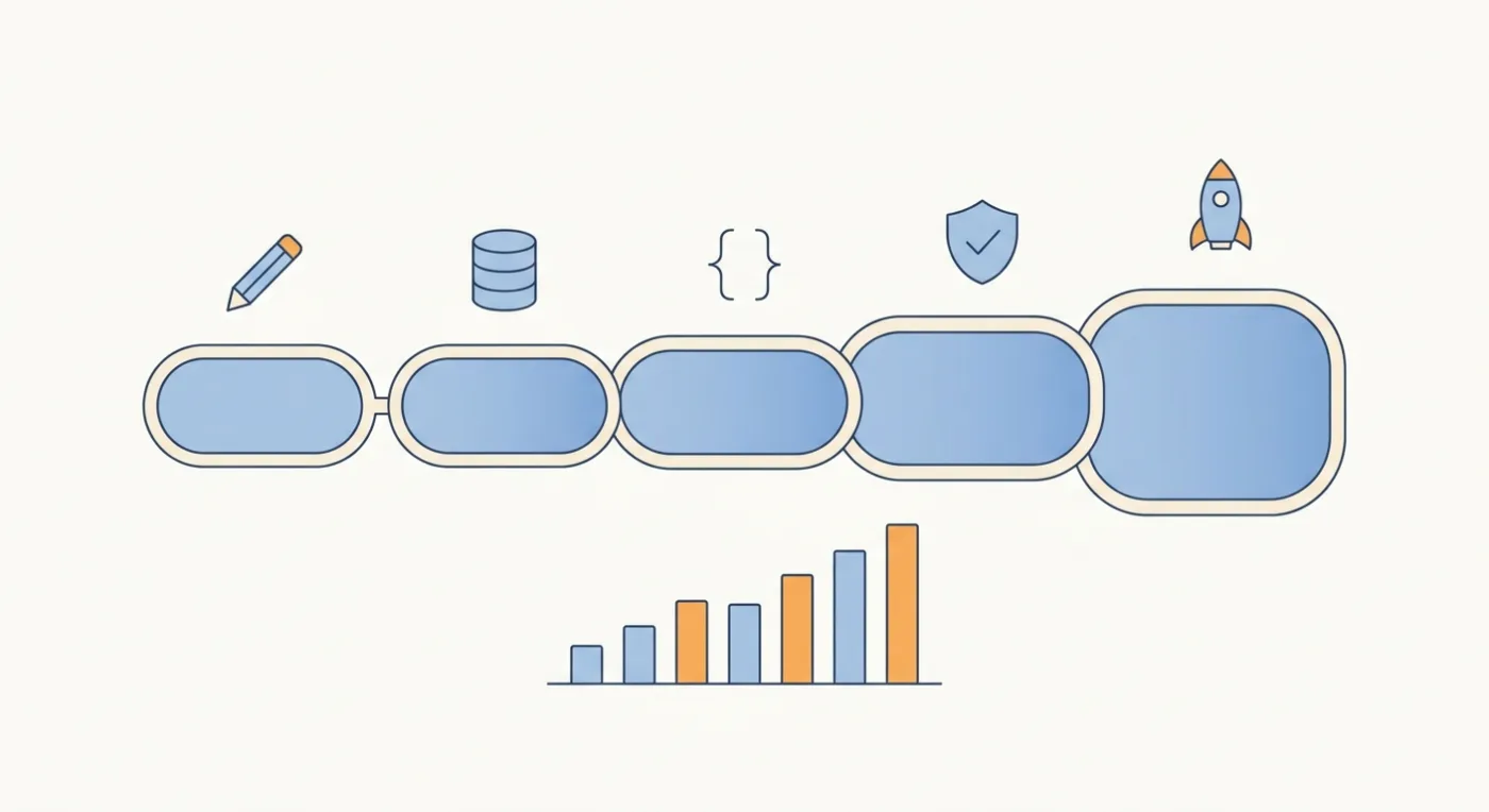 Social media app development timeline showing five project phases and rising cost across the build