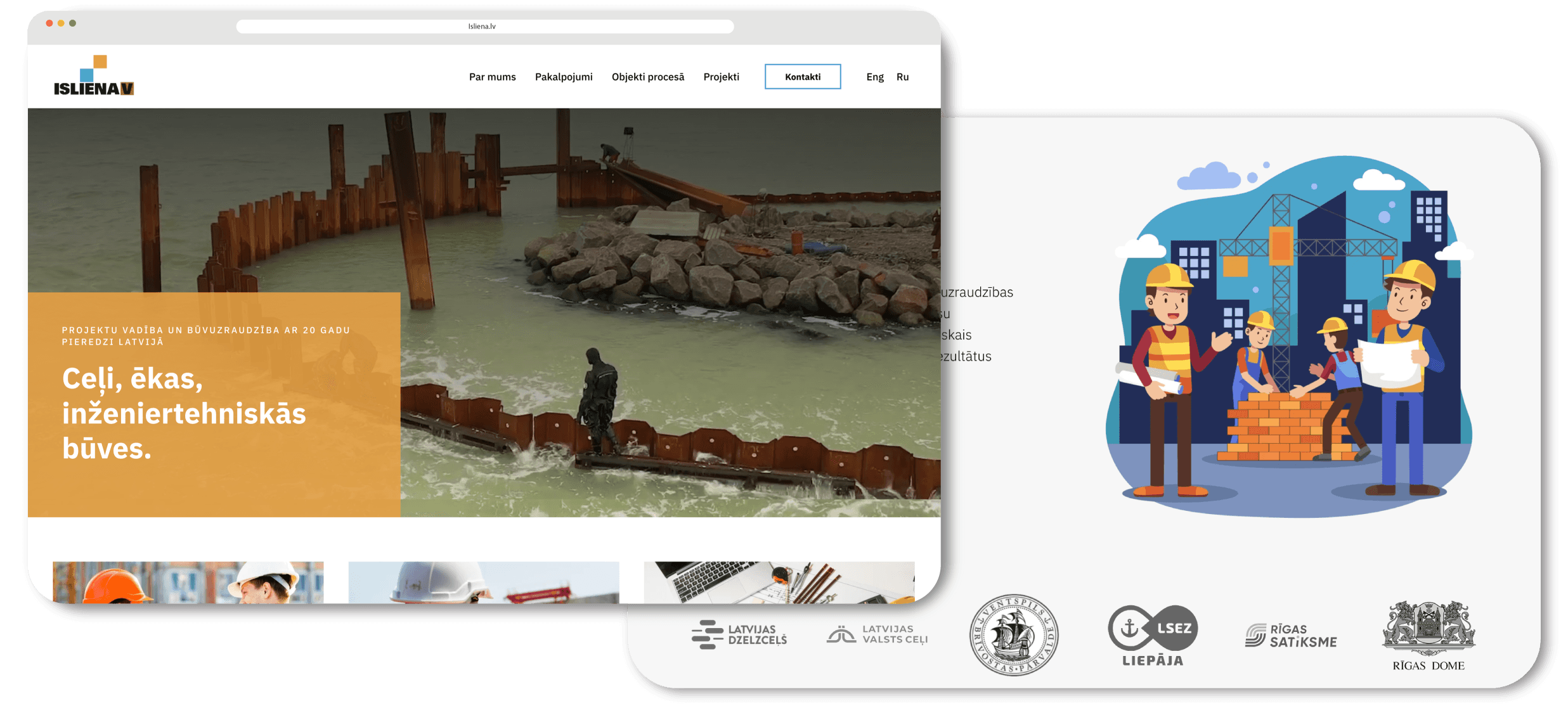Isliena V construction supervision company website desktop view showing services and projects built on Tilda by ReachBeyond