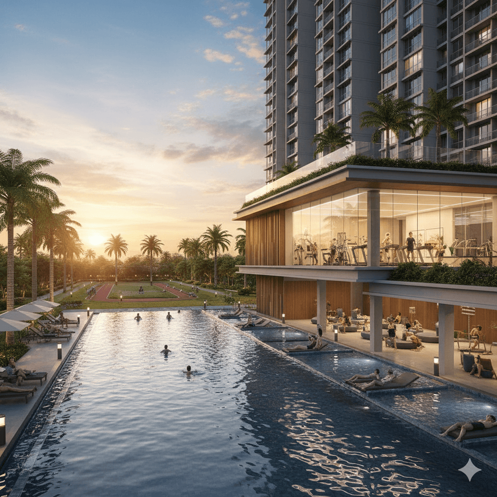 Multi-level clubhouse, swimming pool, and gym at M3M Sector 109 amenities