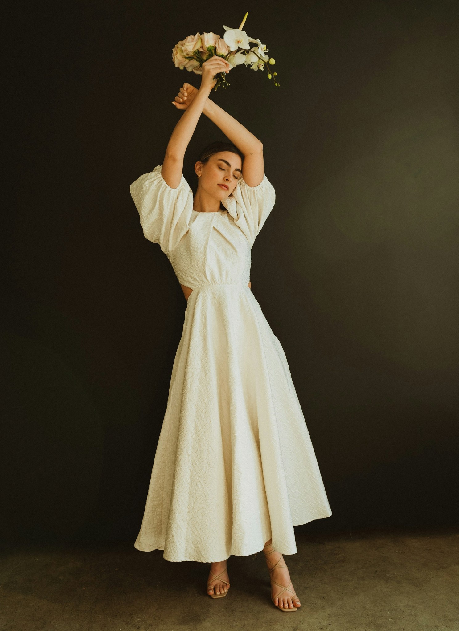 lady white dress with flowers