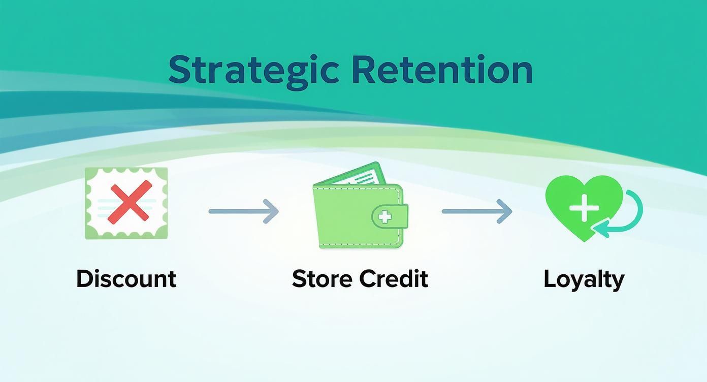 Strategic Retention diagram illustrating how store credit fosters customer loyalty, moving beyond simple discounts.