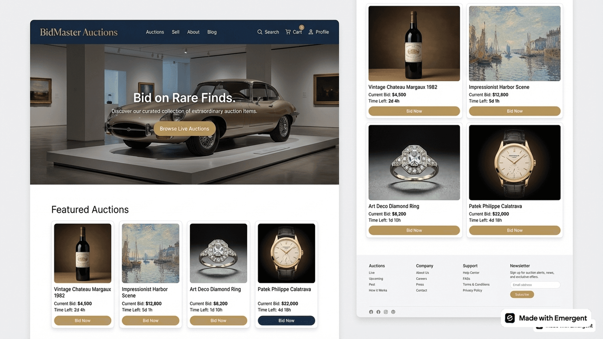 Auction website made with emergent