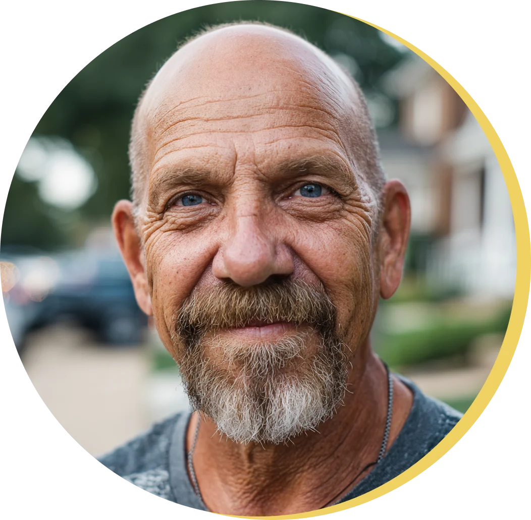 Person smiling and holding a bottle of vitamins in a car.