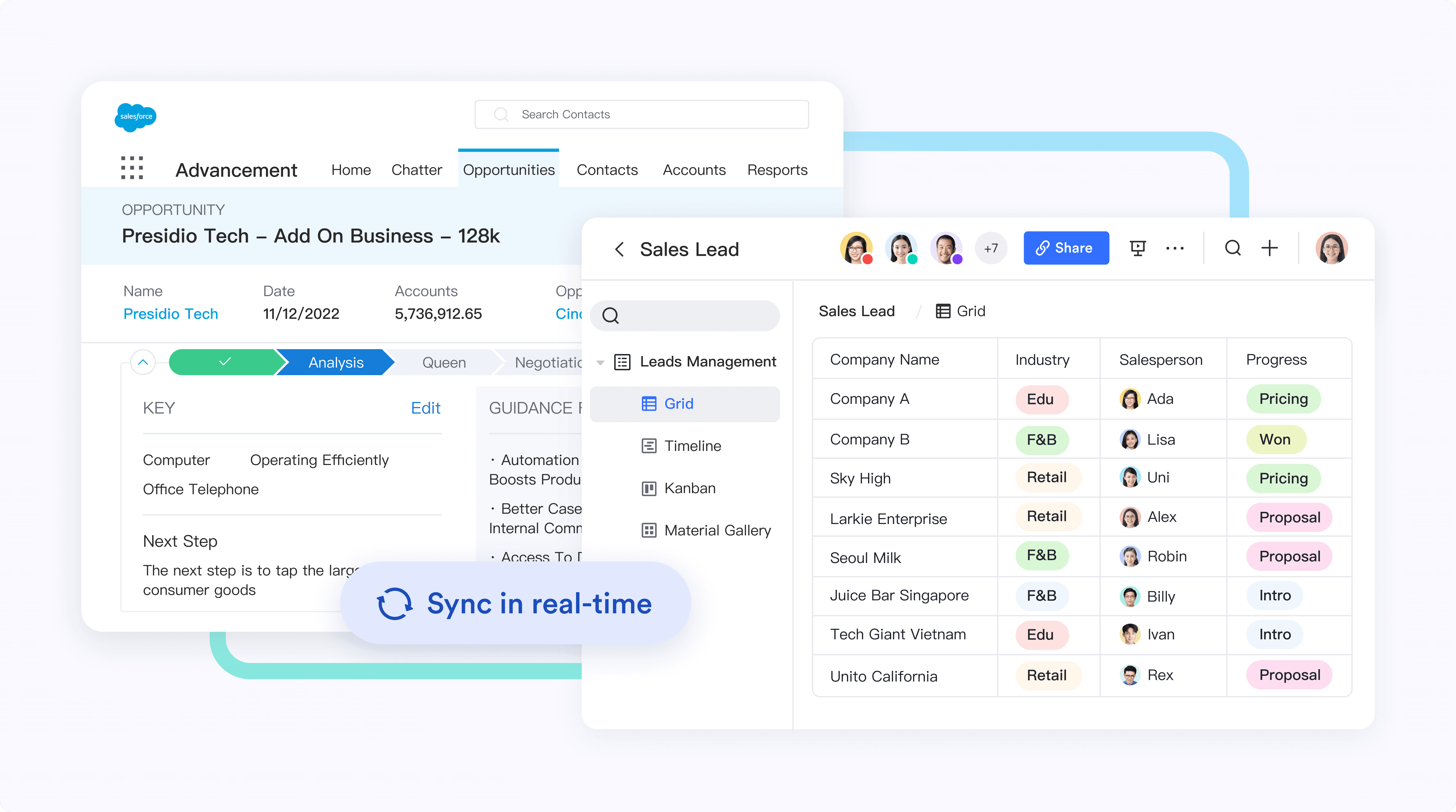 By integrating Salesforce with Lark, you can easily view and analyze your CRM data from within Lark Base and customize how you want to look at the numbers.