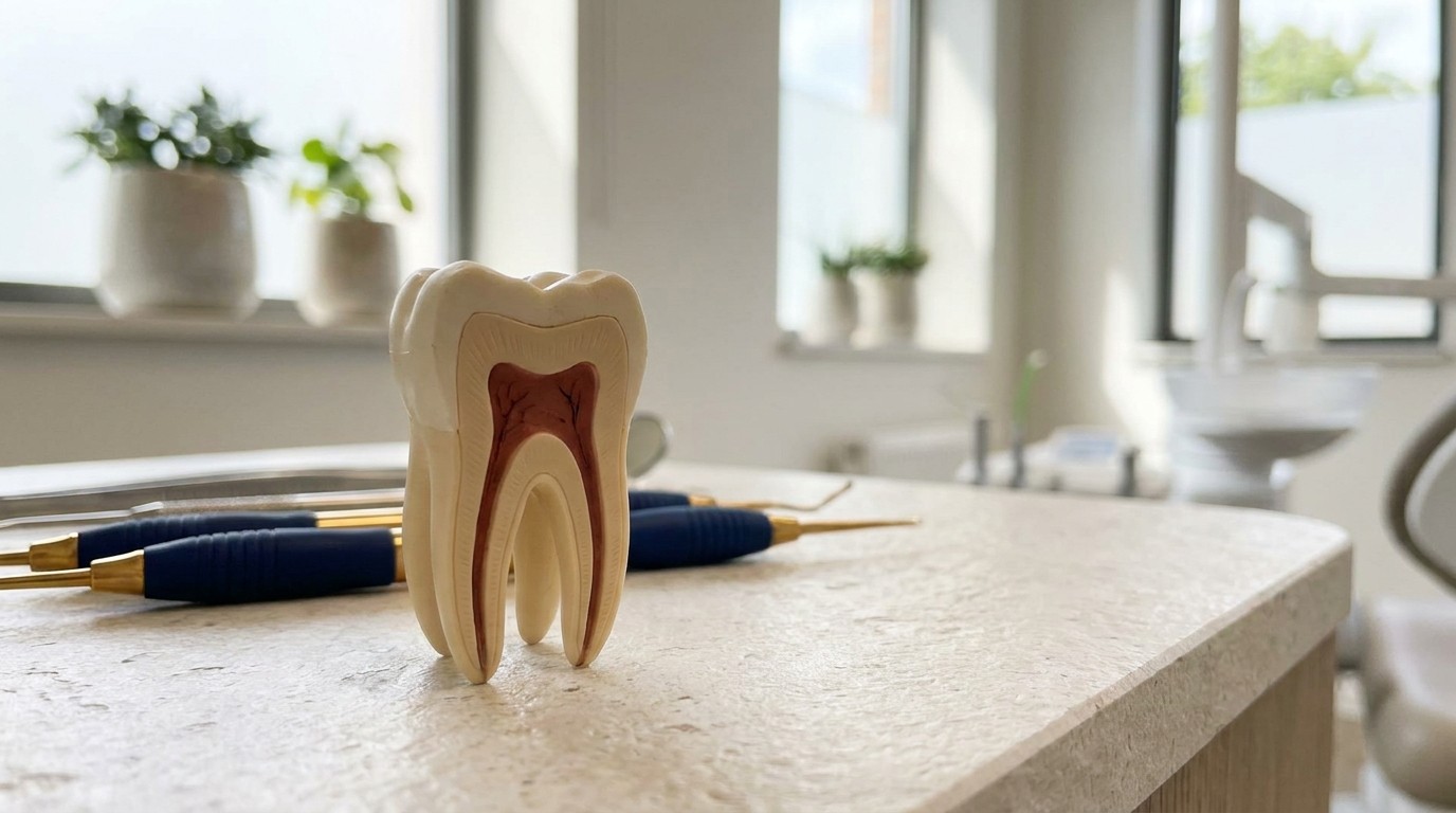 Cutaway tooth model showing the pulp chamber inside a molar