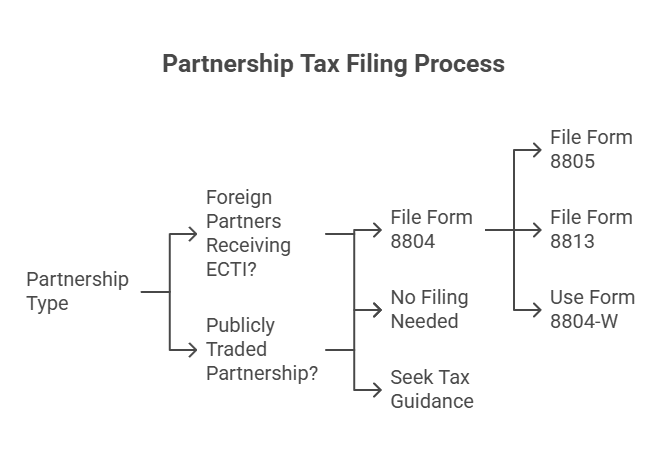 Partnership tax workflow for IRS Forms 8804, 8805, 8813, and 8804-W estimated payments.