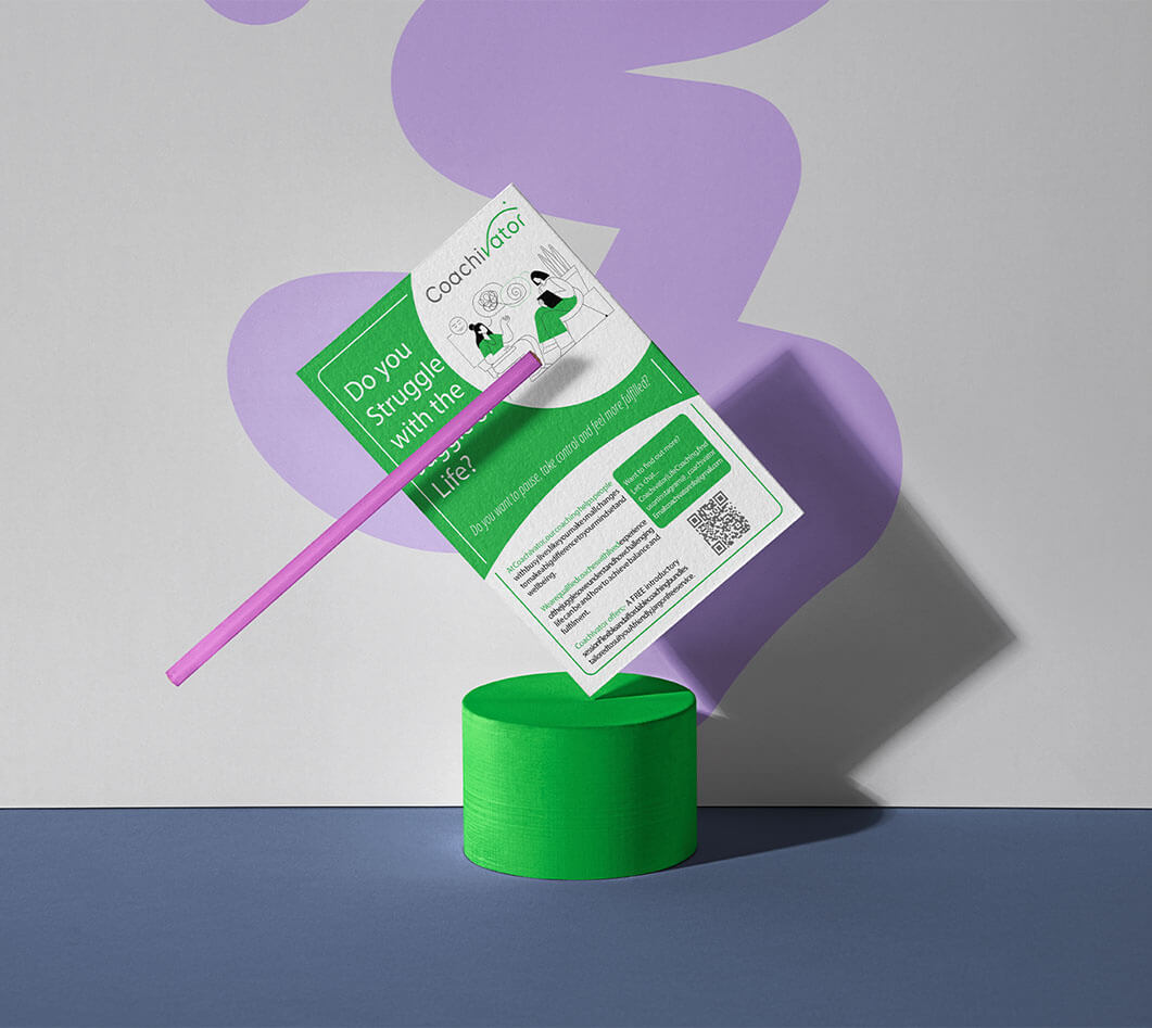 Coachivator project graphic showing a mockup of a leaflet design and the new logo