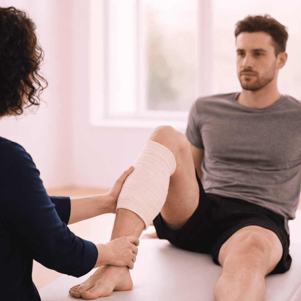 a man getting his leg examined by a doctor
