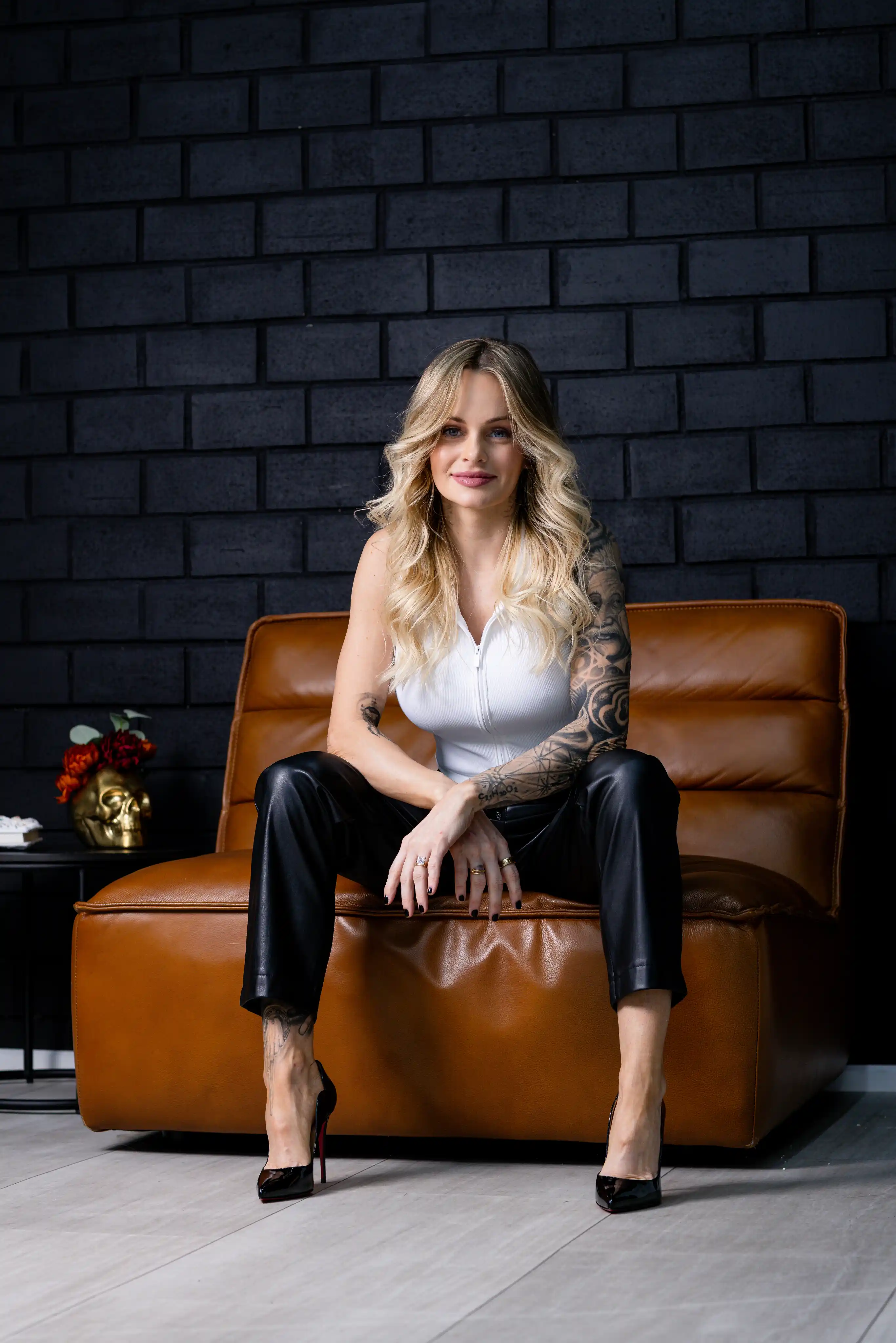 Confident female founder in a polished, professional studio portrait for a Tampa personal branding photography client