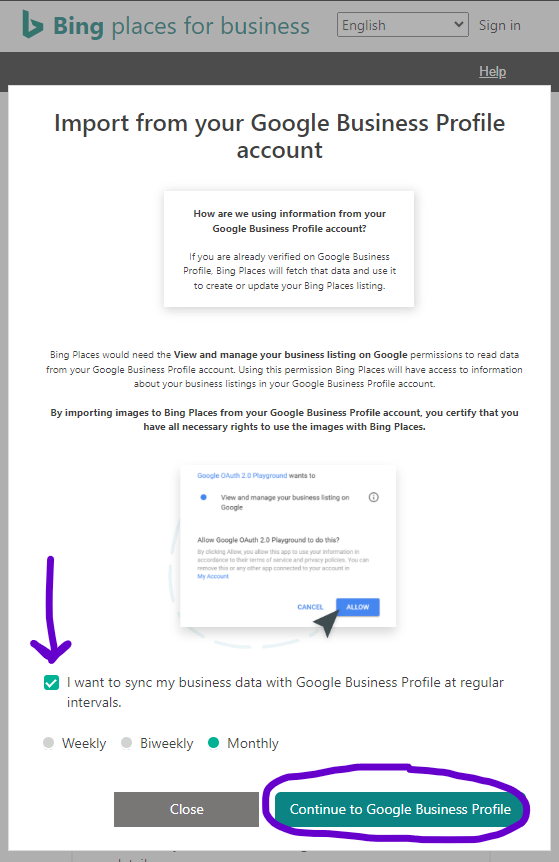 Bing Places - Sync with Google Business Profile 