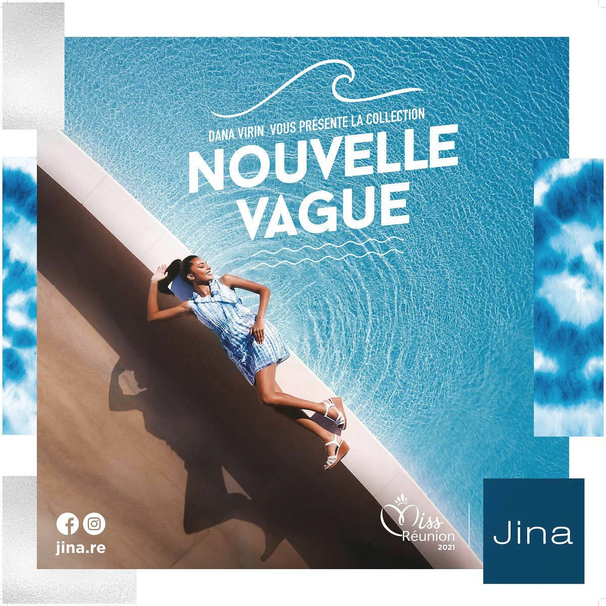 Campagne de mode Jina avec Miss Réunion, thématique Nouvelle Vague au bord de l'eau — Production publicitaire 974