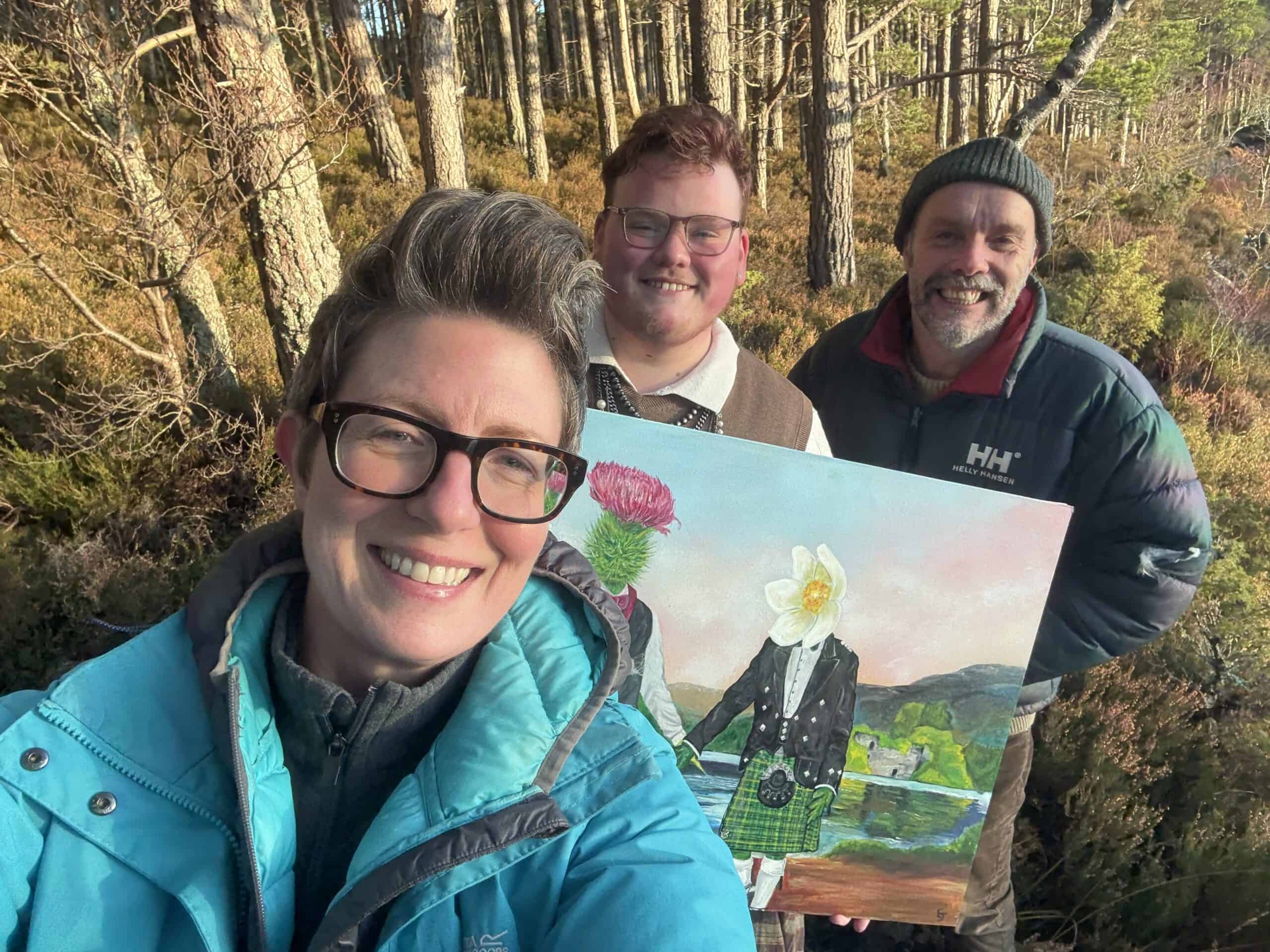 Kath with Eoin, winner of Cairngorms Pride Arts Prize and Cairngorms Pride Co-Director Dan Cottam.