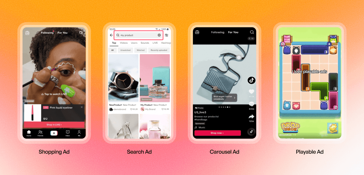 Shopping, Search, Carousel and Playable Ad