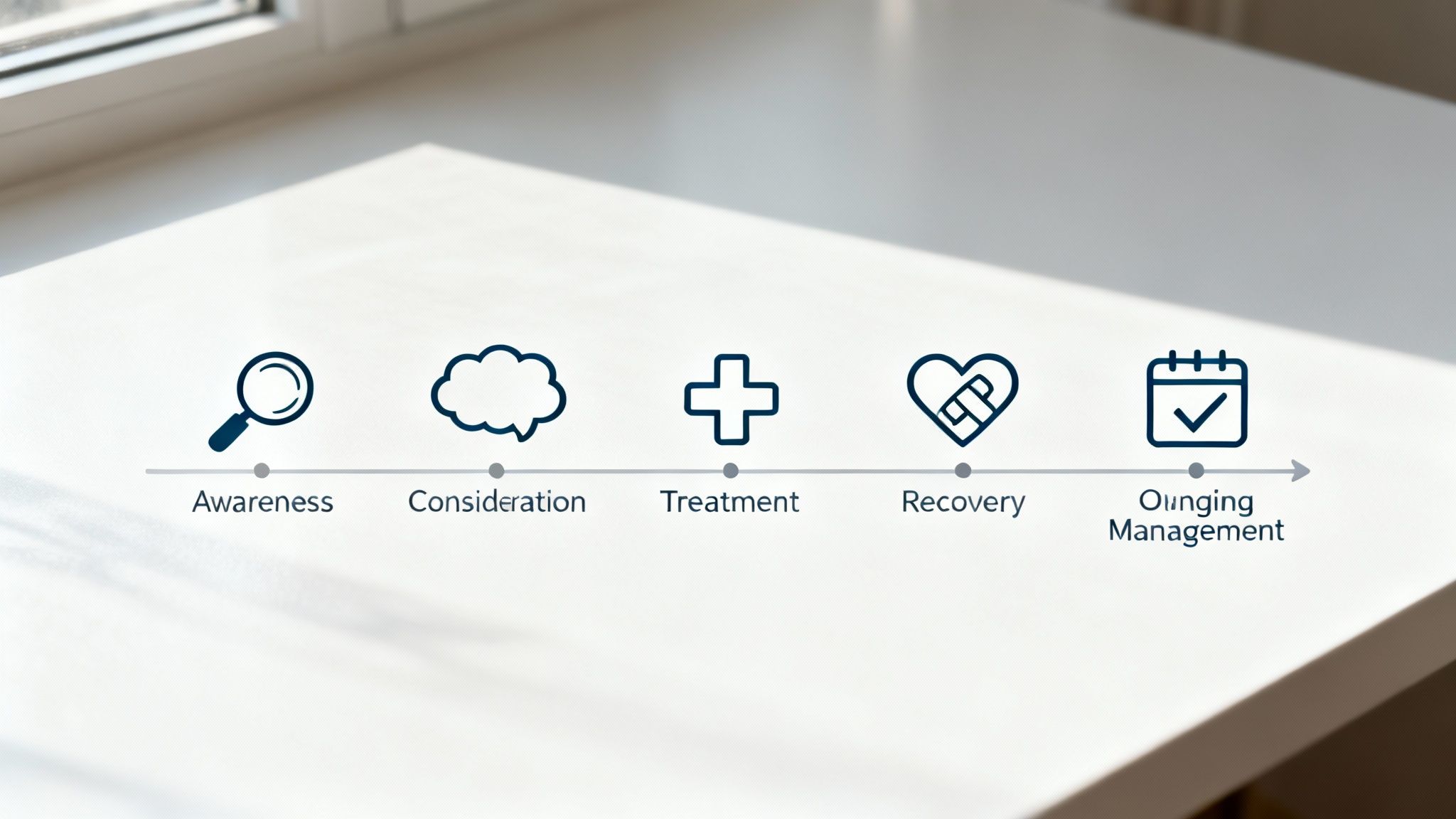 A visual representation of a patient journey map showing key stages and touchpoints.
