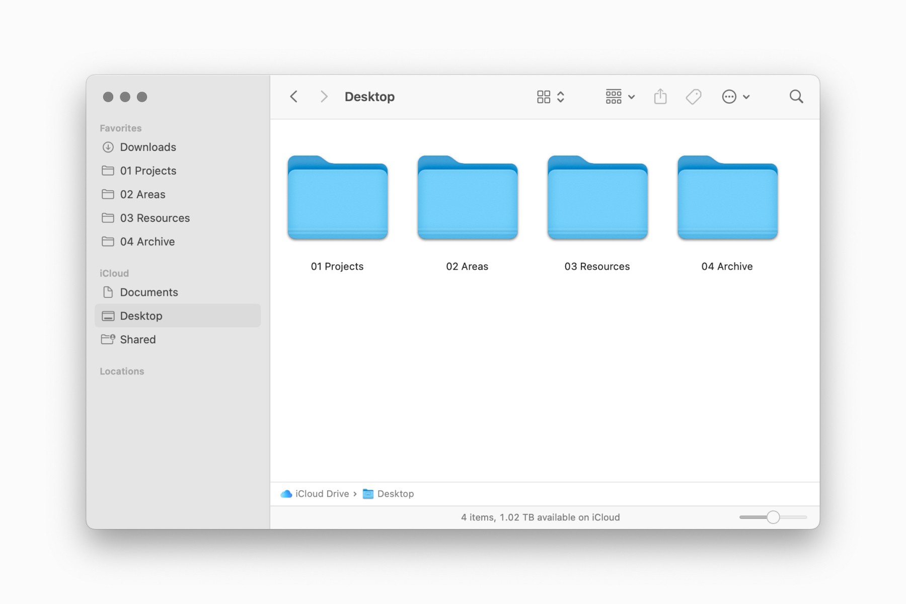 Mac Finder displaying PARA folders