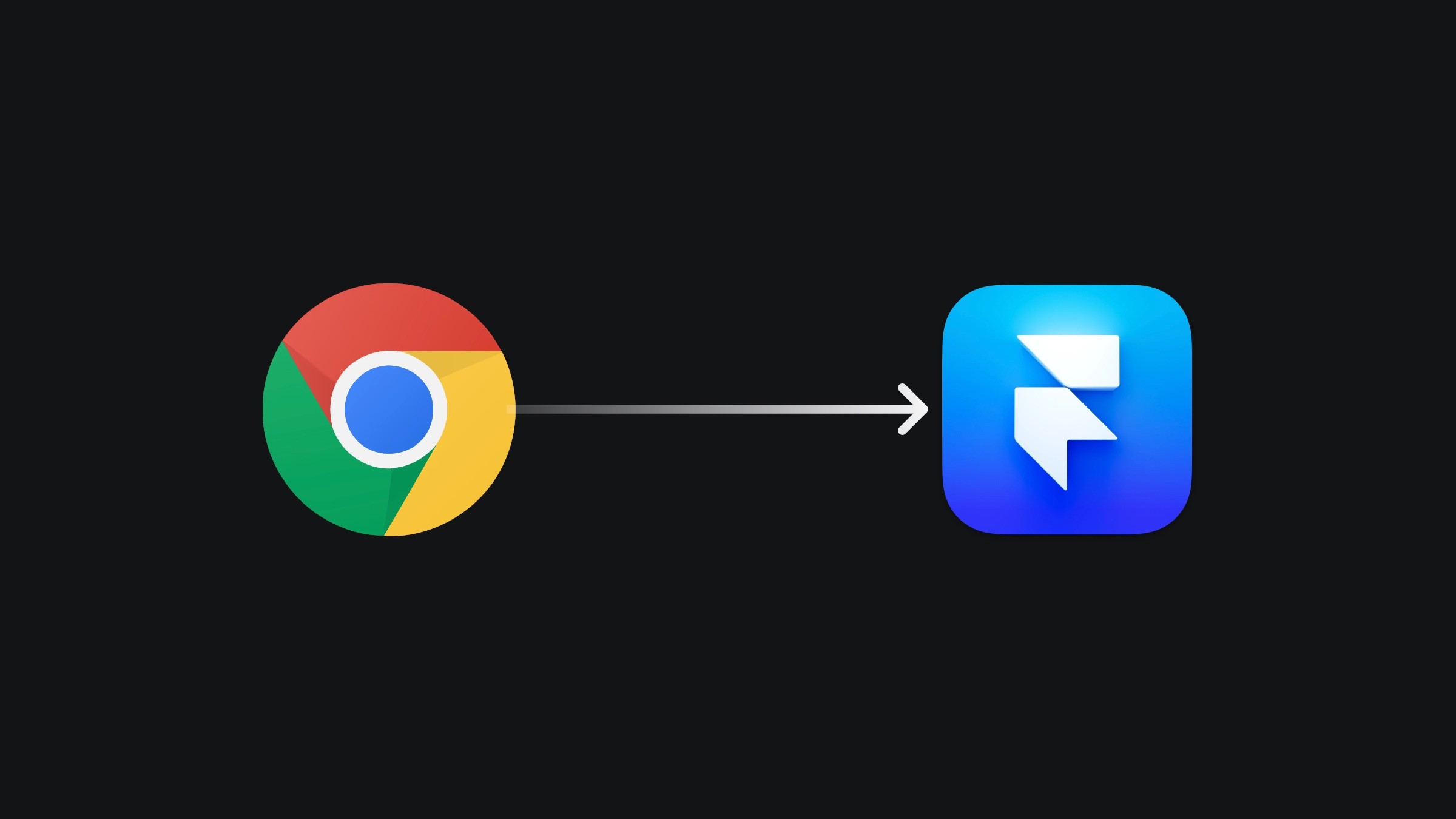 Graphic showing a transition from the Google Chrome logo to the Framer logo, linked by an arrow