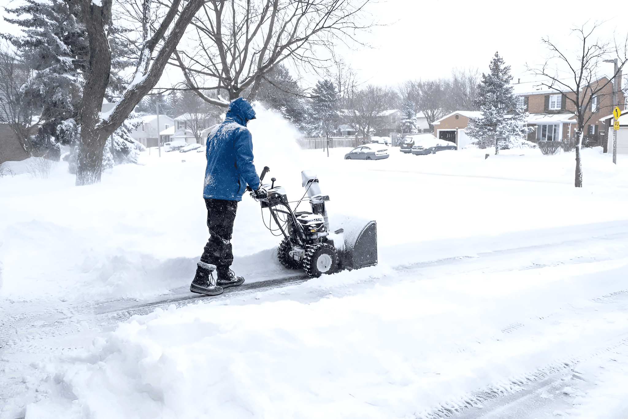 Northcrew Property Services Worker Removing Snow In Calgary