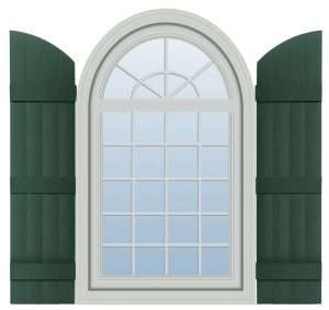 board-n-batten vinyl shutters with arch top