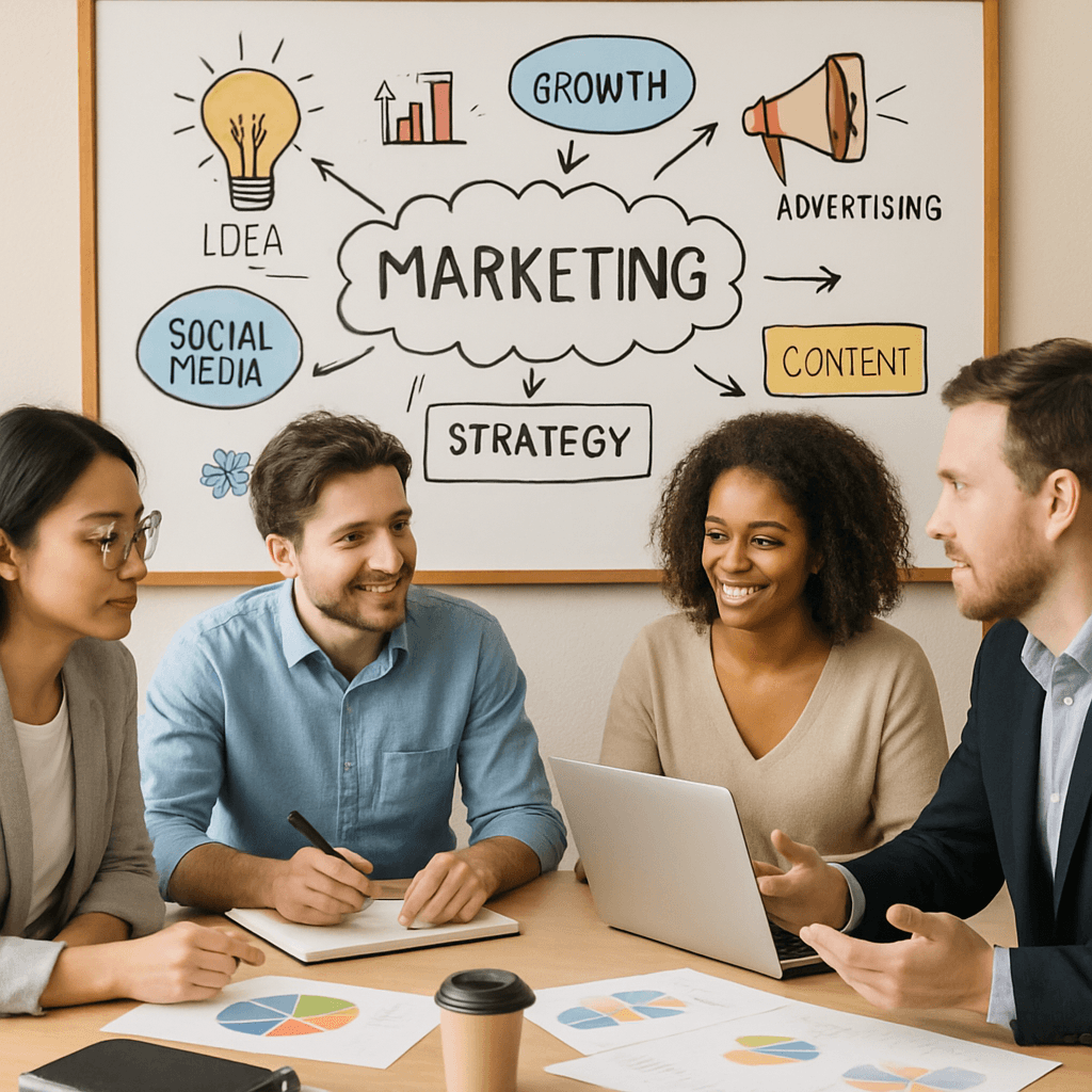 Profesionales trabajando en estrategias de marketing