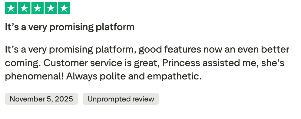 5-star review calling ZIK Analytics a promising platform with great support