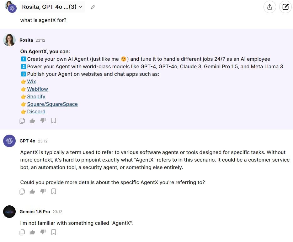 compare ai agent chatbot with Claude 3 , GPT-4o and Gemini 1.5 Pro