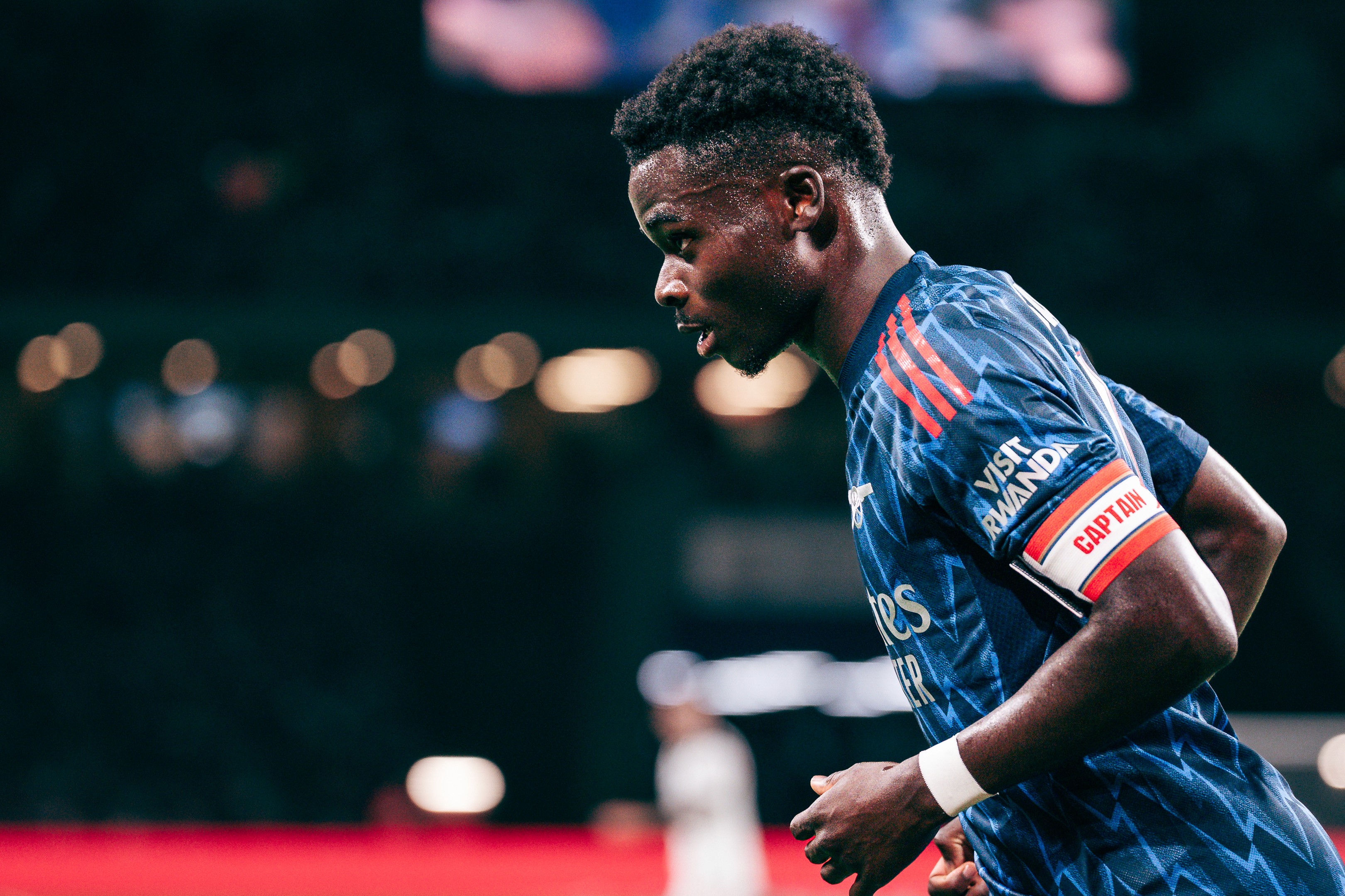 Bukayo Saka during a match between Arsenal and A.C. Milan at the National Stadium in Singapore for the Singapore Festival of Football 2025