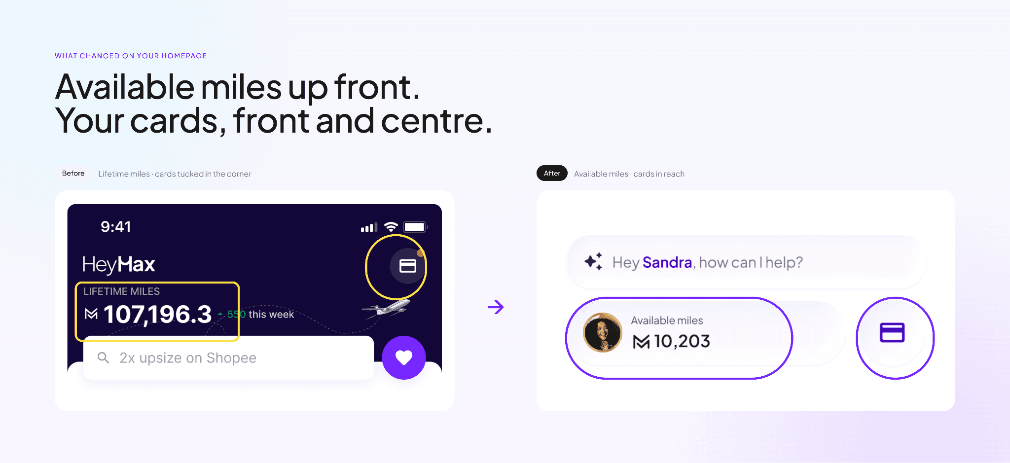 The refreshed HeyMax app homepage