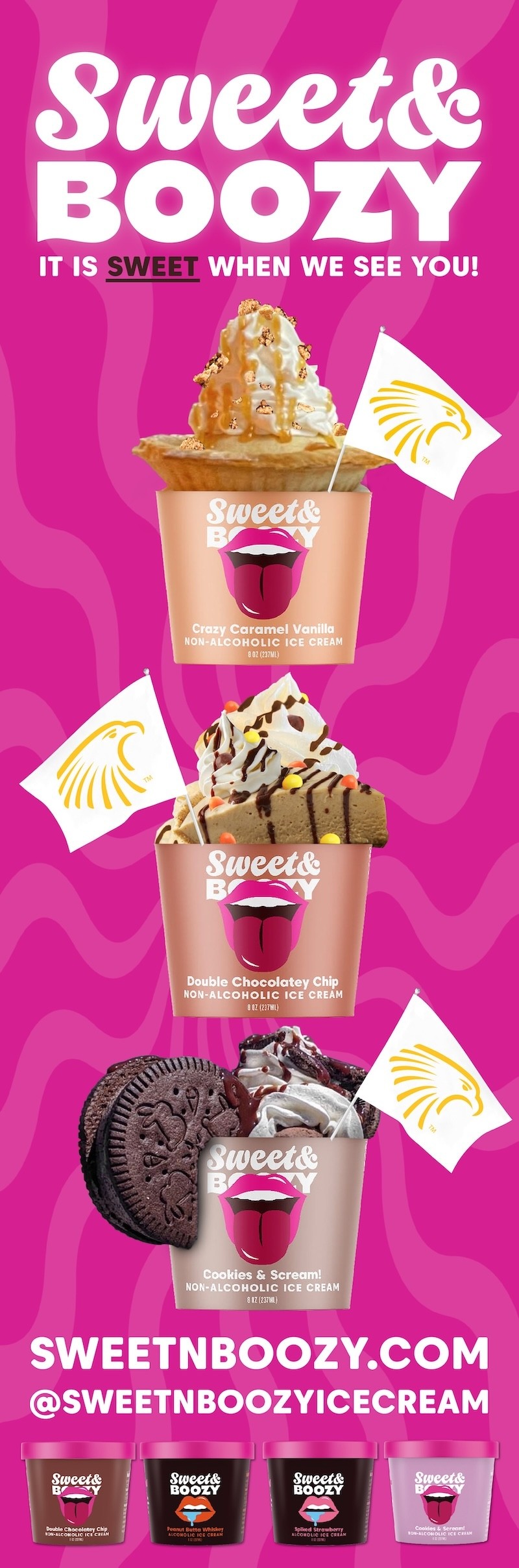 Sweet & Boozy ice cream tall banner ad for college event