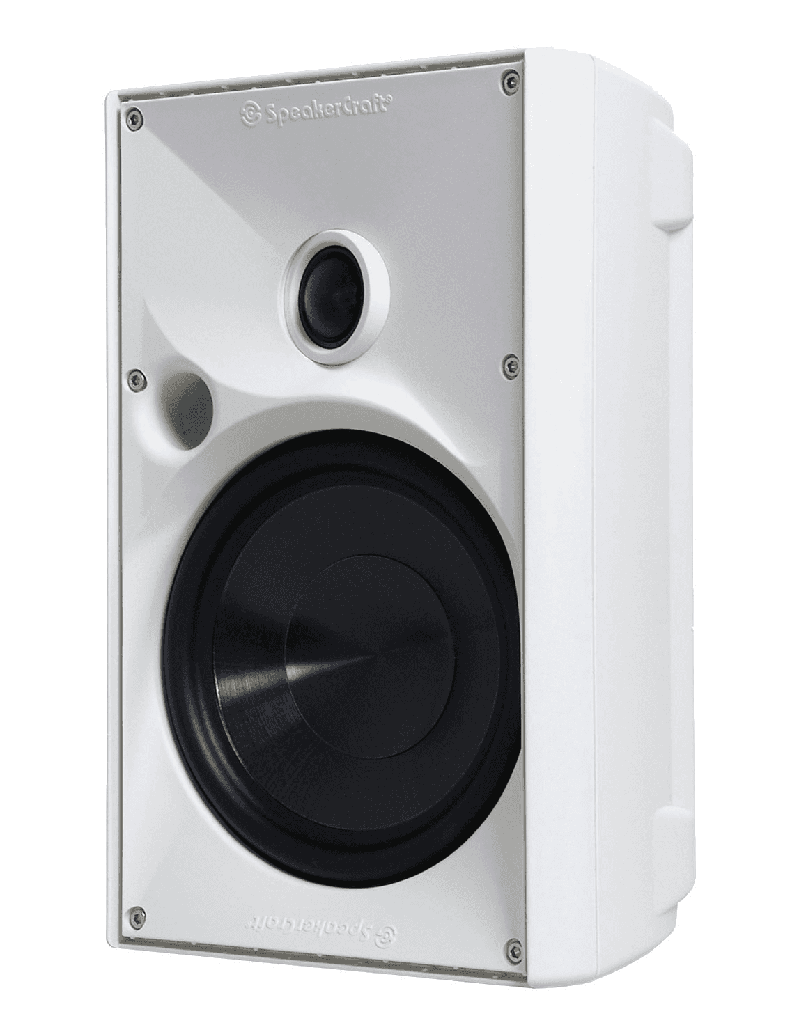 White outdoor speaker with silver front panel