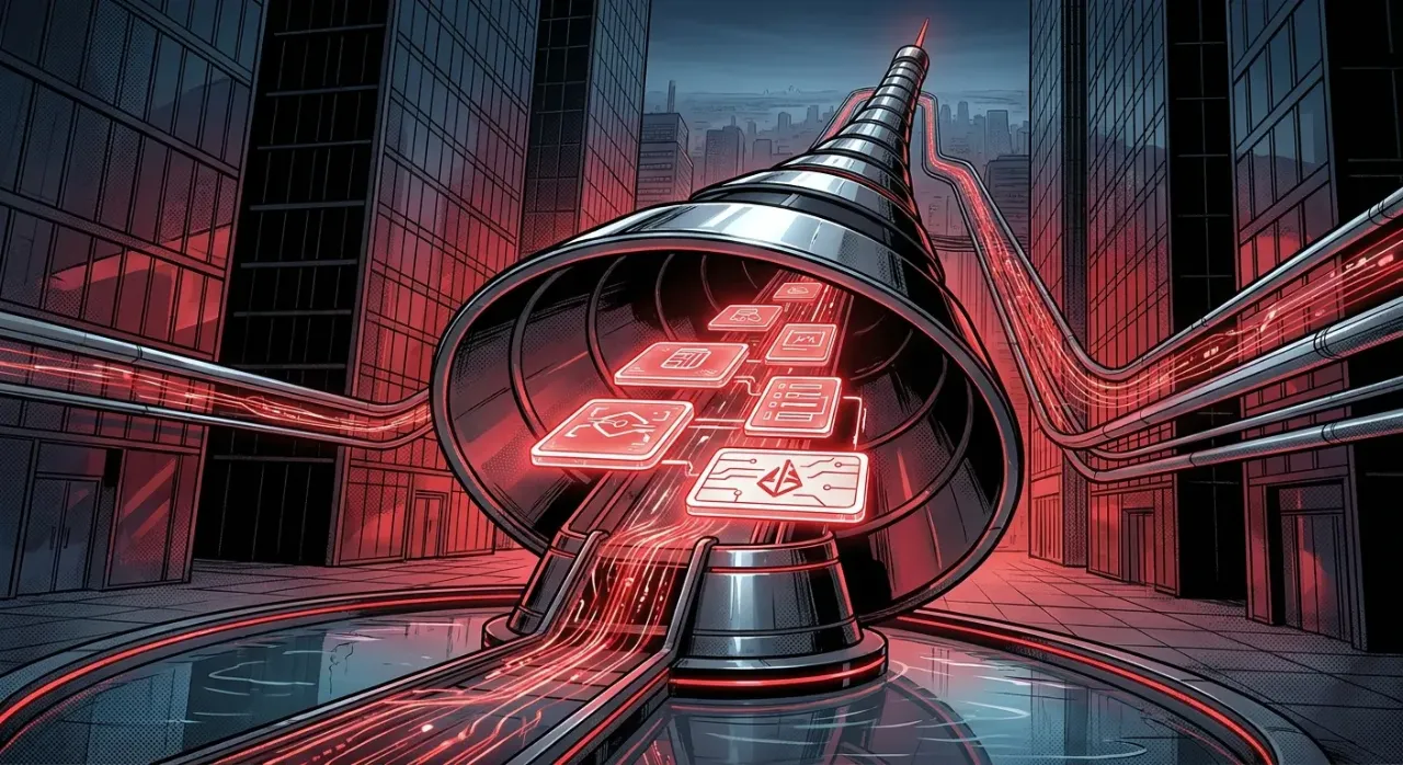 Futuristic digital marketing flow by RockN' Socials, a digital marketing agency.