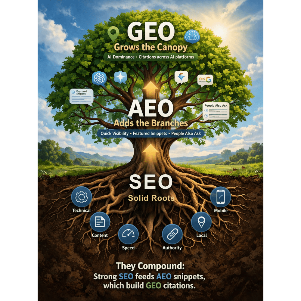 GEO, AEO and SEO