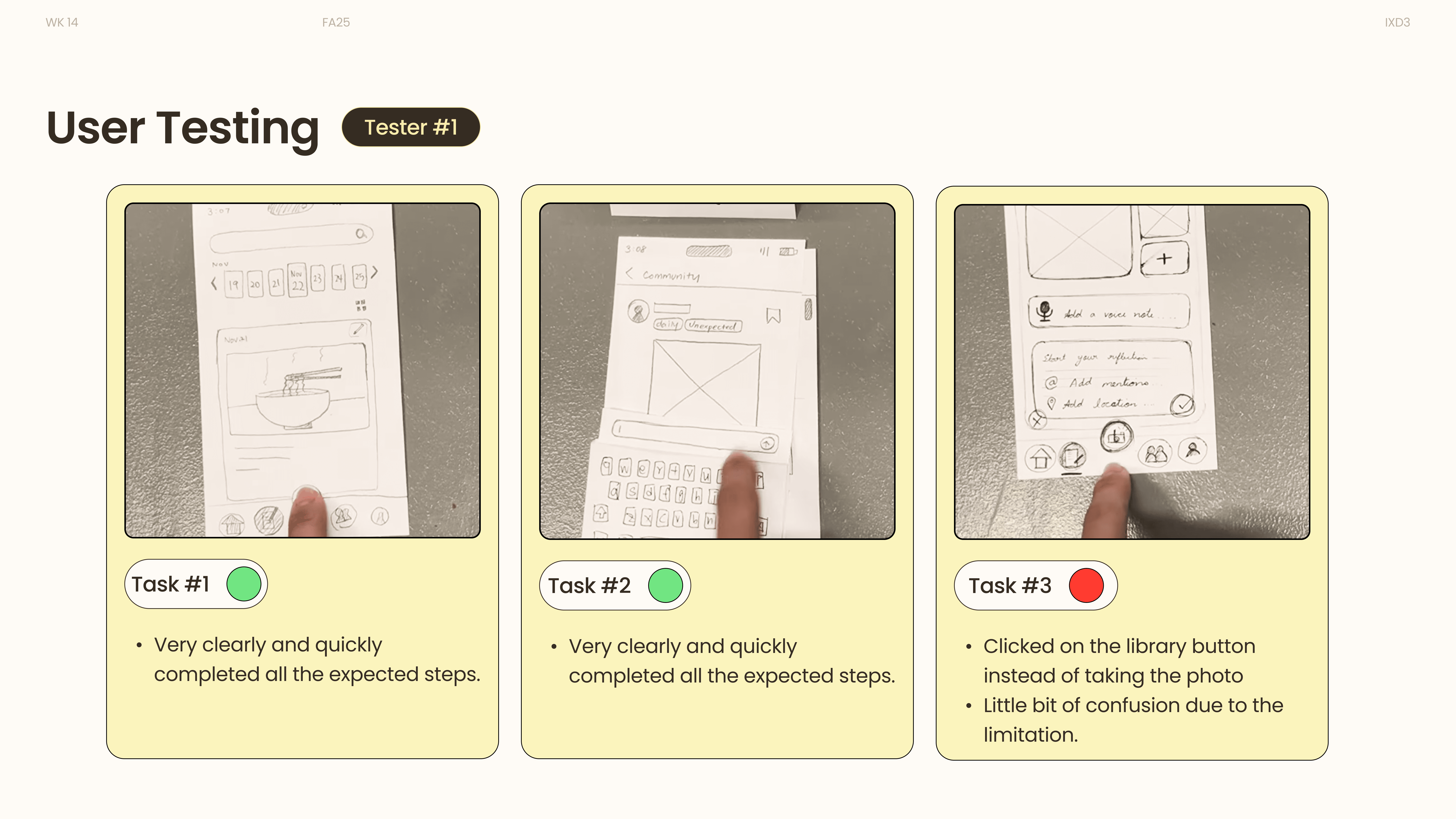 Tester 01 · Task performance and hesitation