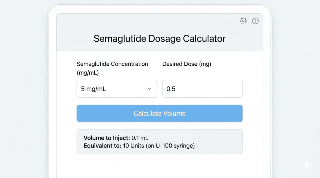  SeekPeptides semaglutide dosage calculator showing unit to mg conversion