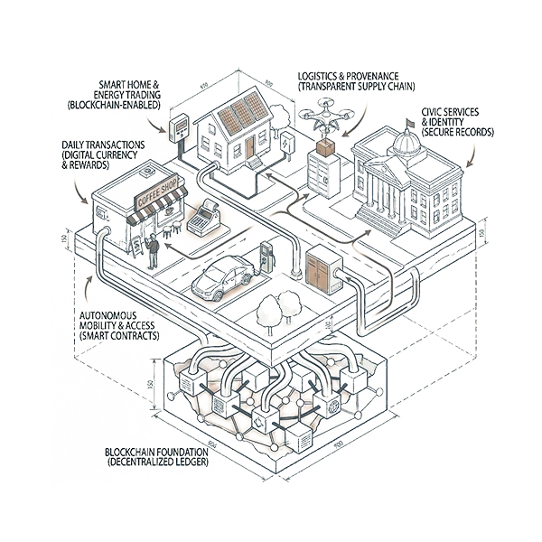 Diagram showing blockchain in everyday reality