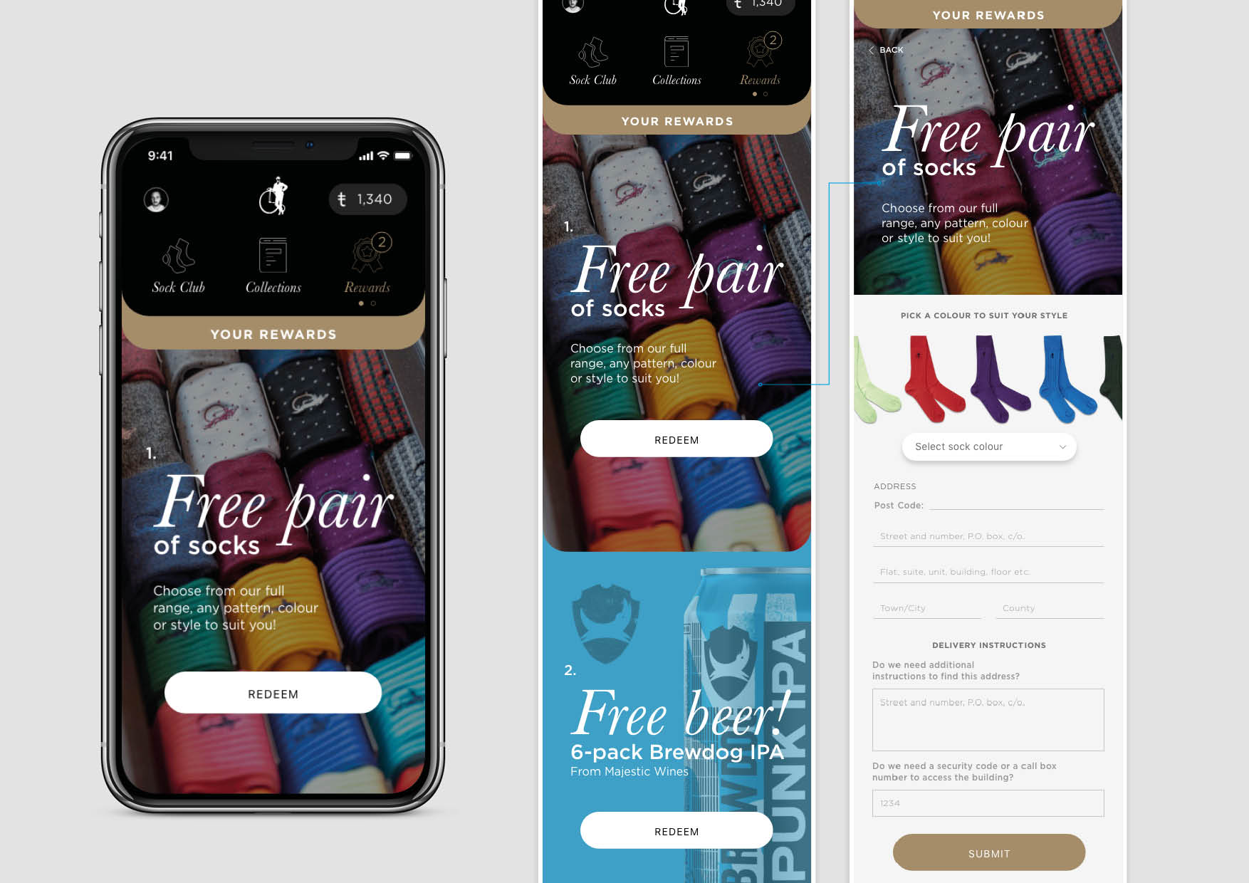 London sock company UI design promotional content