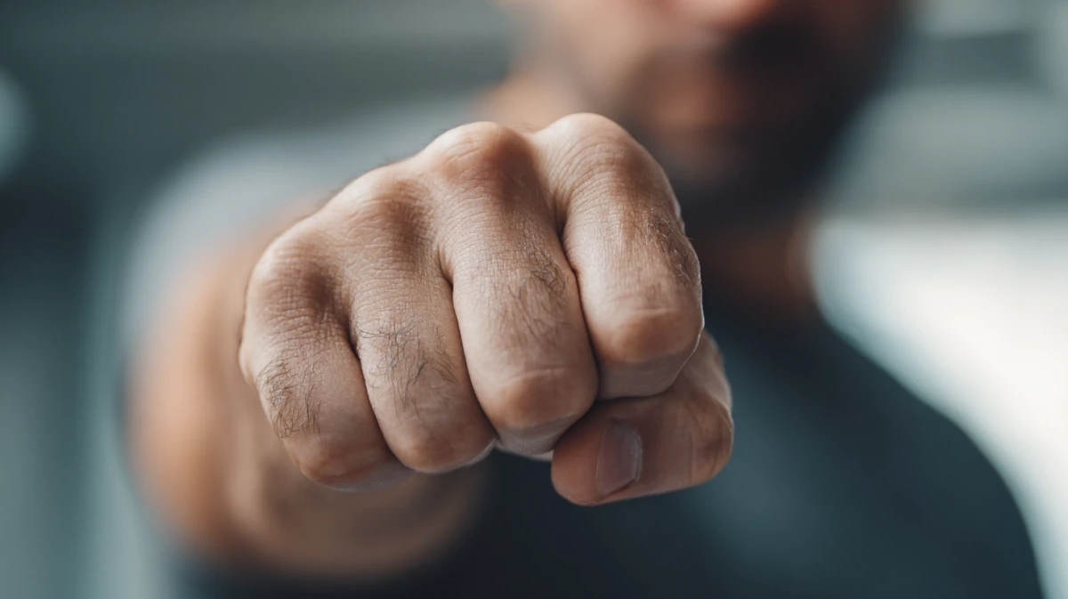 Close-up of clenched fist showing tension