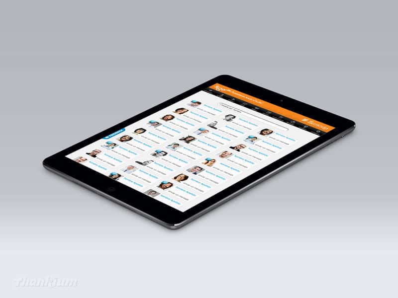 Tablet mostrando directorio de contactos en pantalla, diseño moderno y elegante de Banesto

