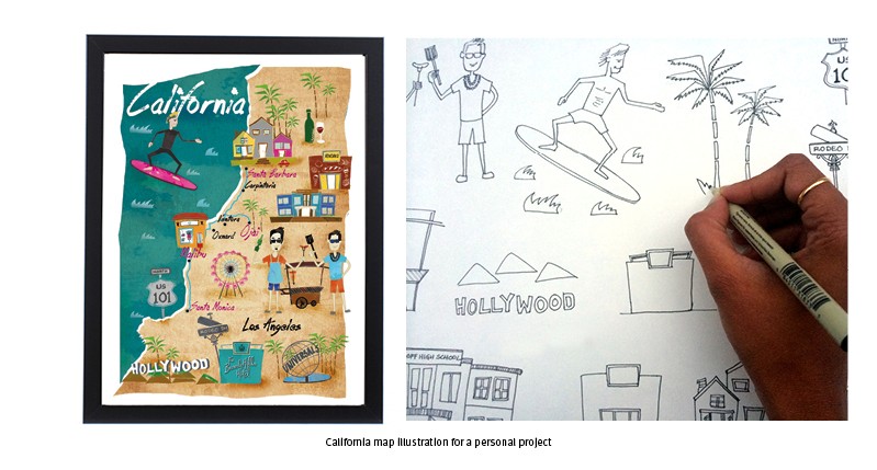 California illustration drawing