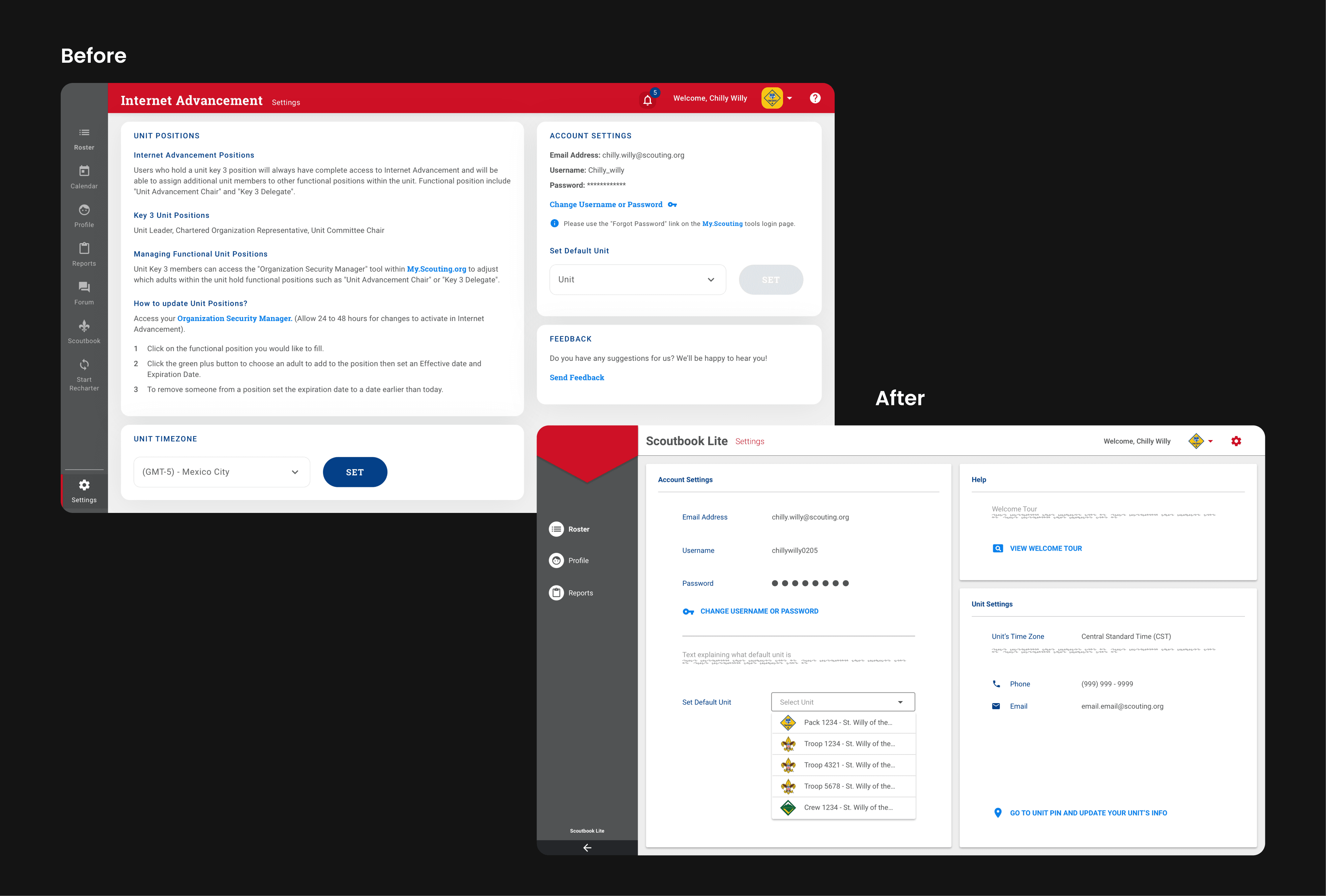 The before and after of the user settings.