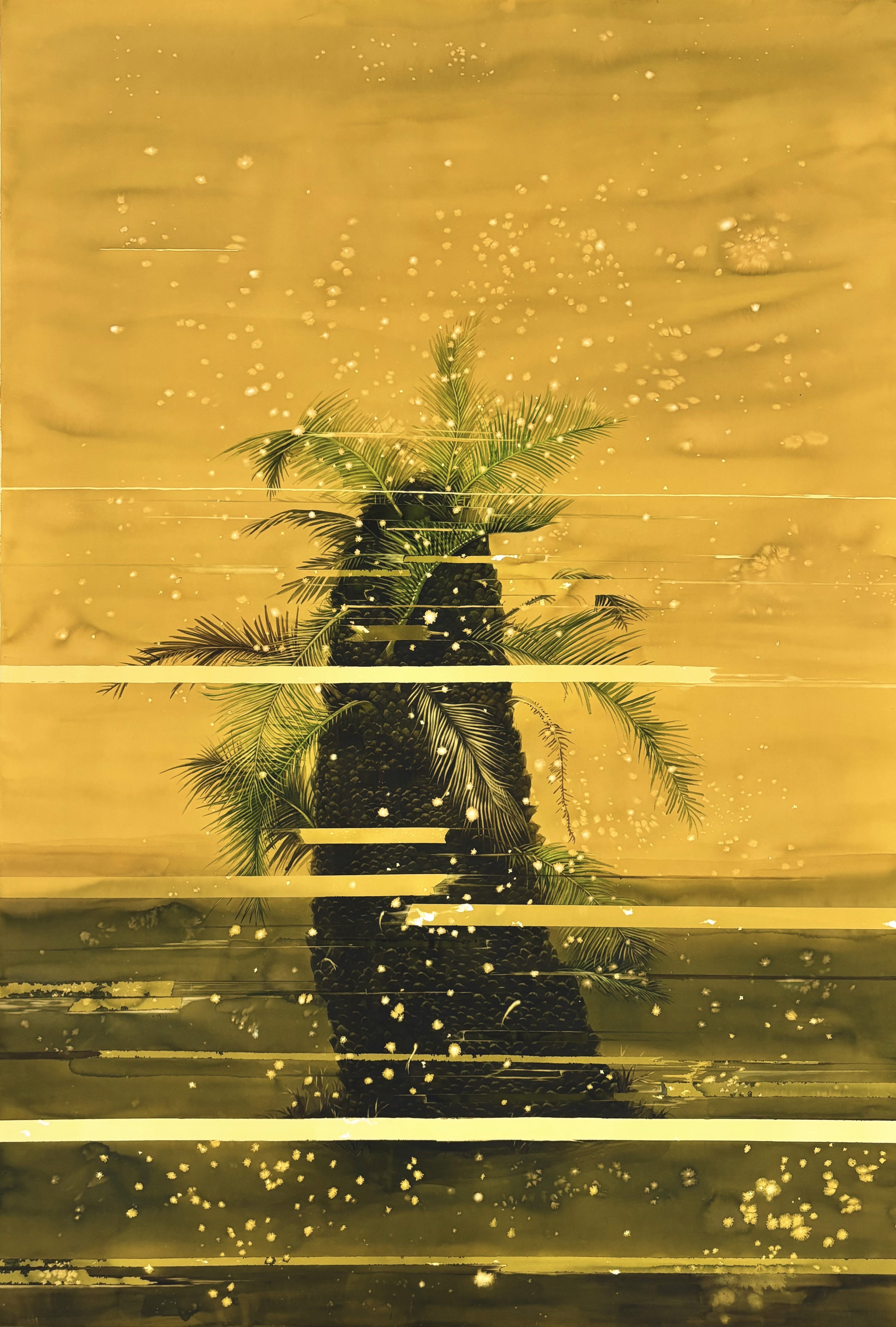 herd of sheep on road painting