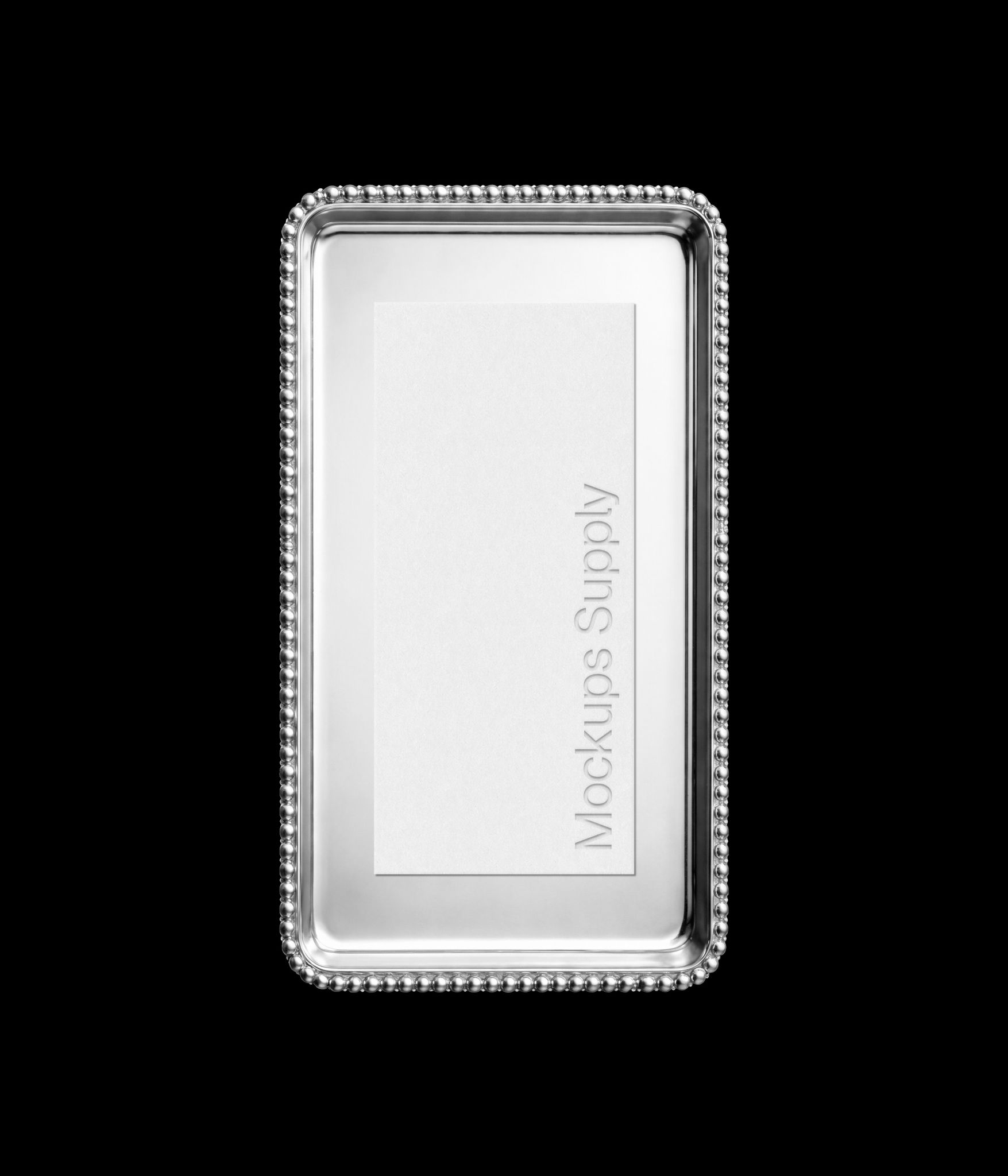 A5 and tall menu card mockup on vintage silver plate with debossed text effect for restaurant branding presentation