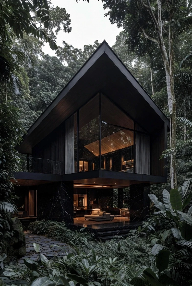 Waves gently lap against dark rocks at sunset