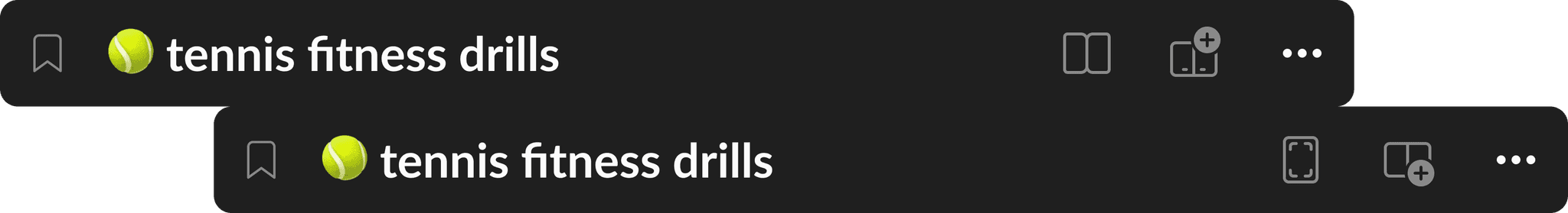 Top: list header before feedback • Bottom: list header after feedback with more distinctive quick action buttons for quick open and add split view