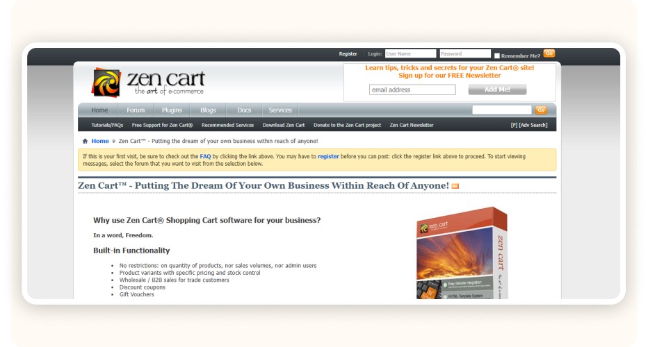 Zen Cart homepage