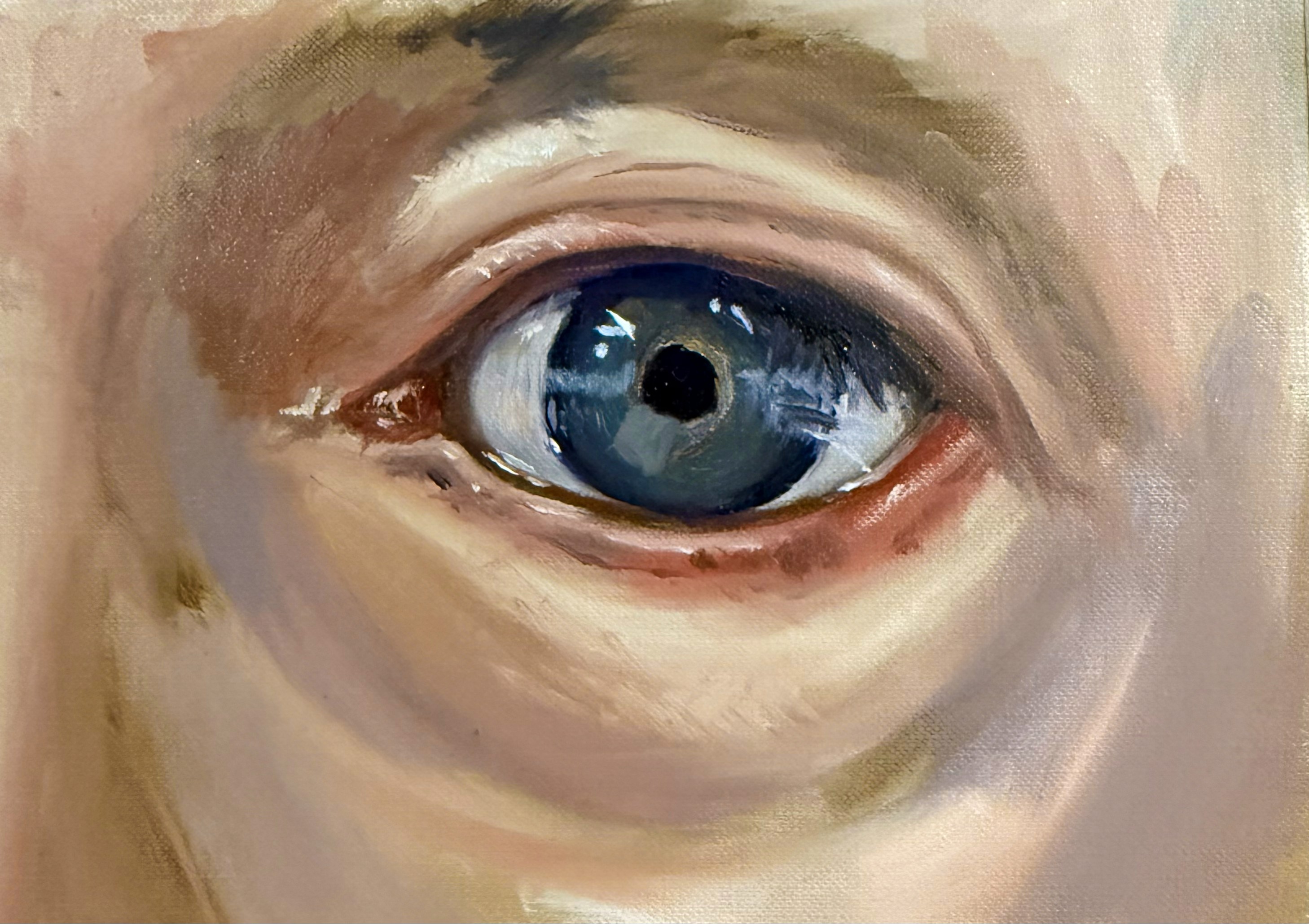 A soft-toned watercolor painting depicting a mountainous landscape with earthy hues and a flowing stream