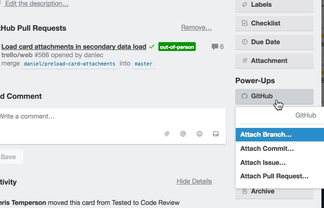 GitHub power-up for Trello