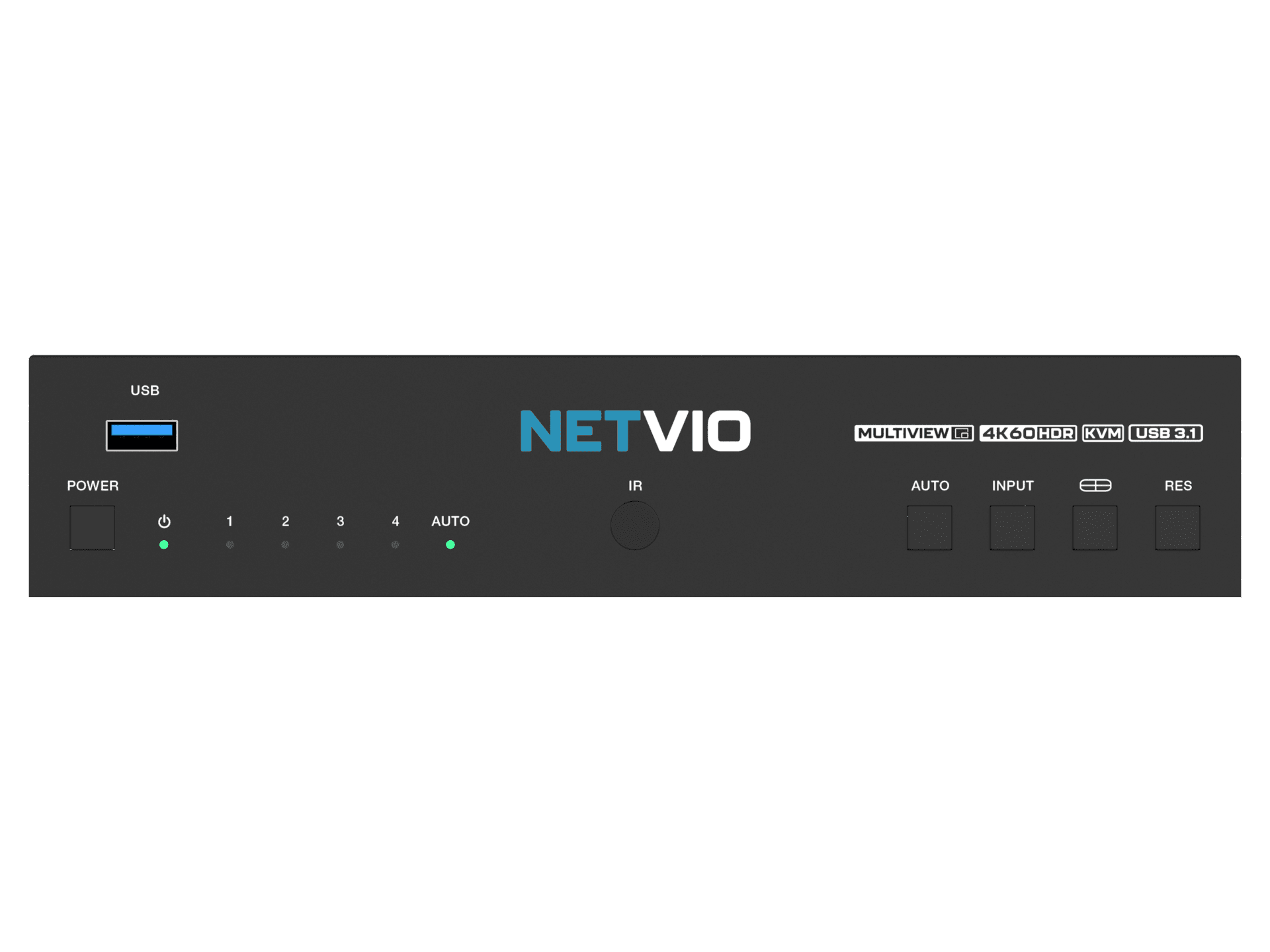NETVIO device with USB, IR, and control buttons