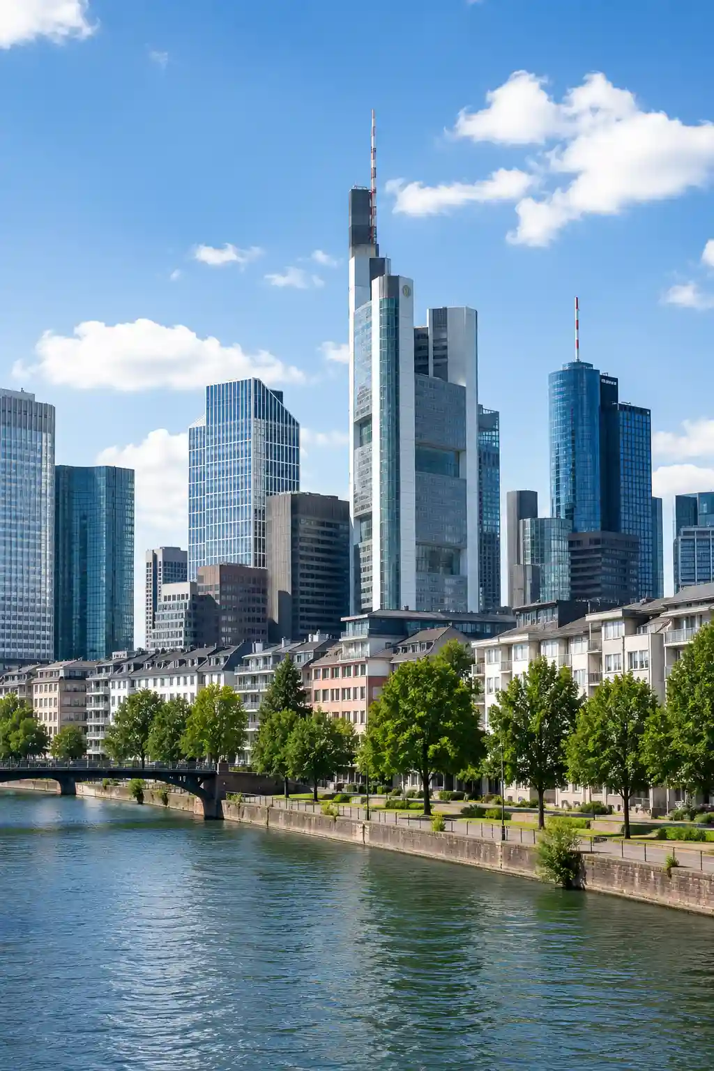 Modern European city skyline by the river representing student accommodation partnerships across Europe