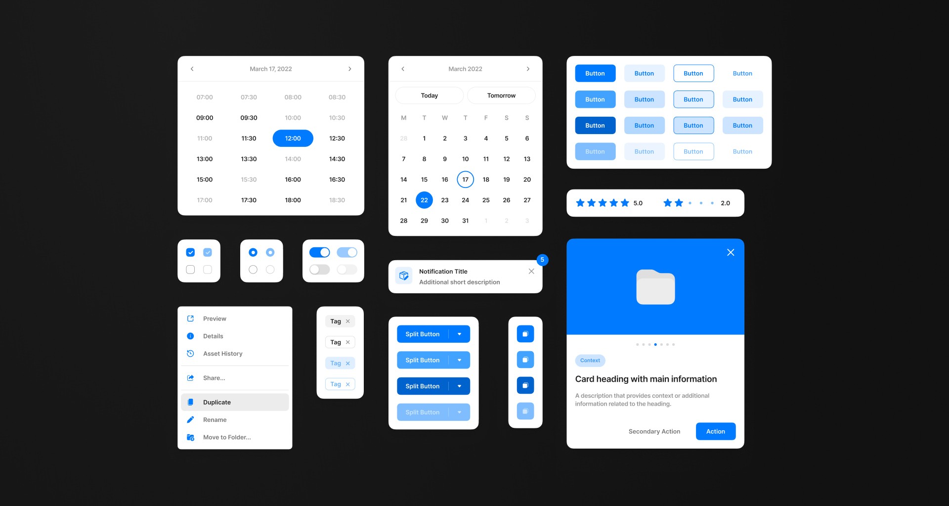 Design system components in blue.