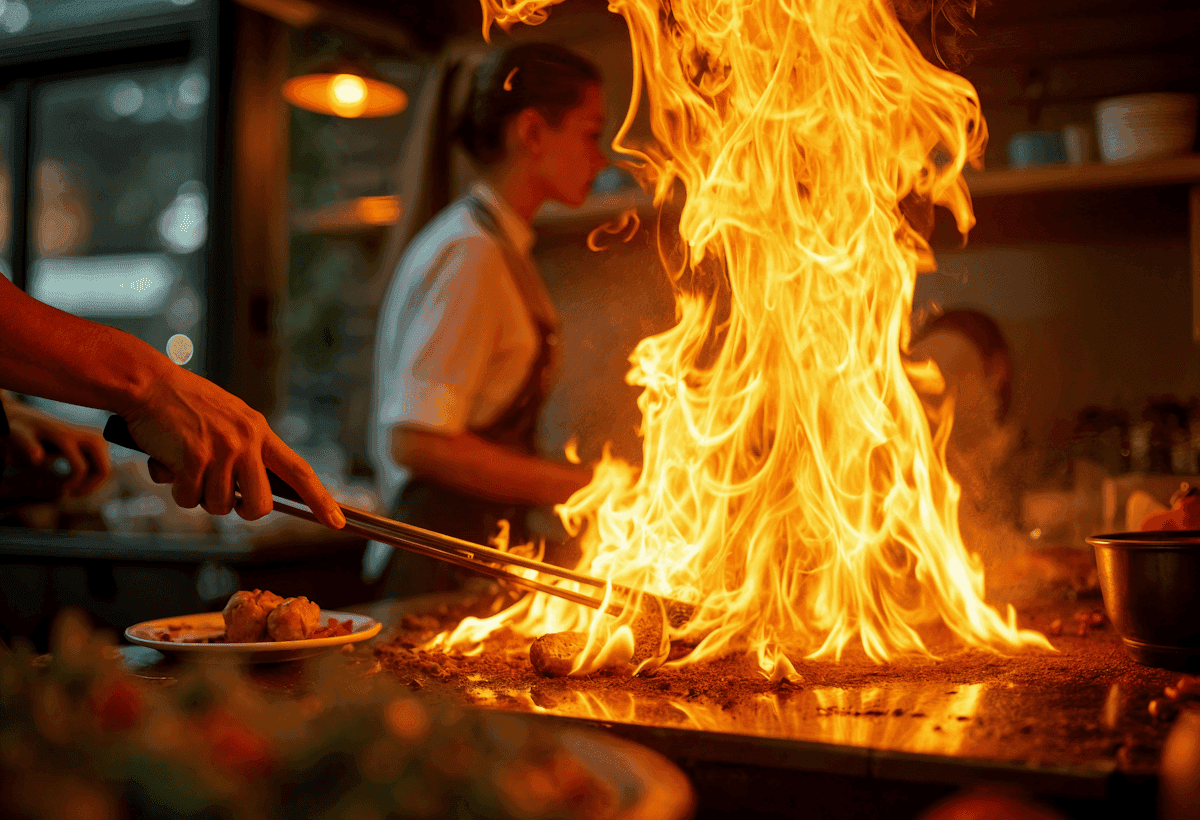 Chef Grilling Flames